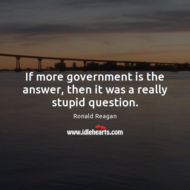 If more government is the answer, then it was a really stupid question. Ronald Reagan Picture Quote