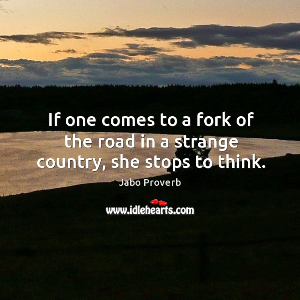 If one comes to a fork of the road in a strange country, she stops to think. Jabo Proverbs Image