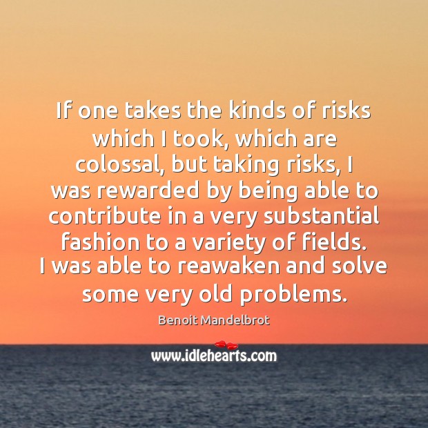 If one takes the kinds of risks which I took, which are Benoit Mandelbrot Picture Quote