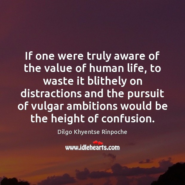 If one were truly aware of the value of human life, to Dilgo Khyentse Rinpoche Picture Quote