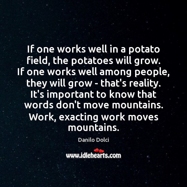If one works well in a potato field, the potatoes will grow. Danilo Dolci Picture Quote