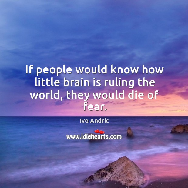 If people would know how little brain is ruling the world, they would die of fear. Ivo Andric Picture Quote