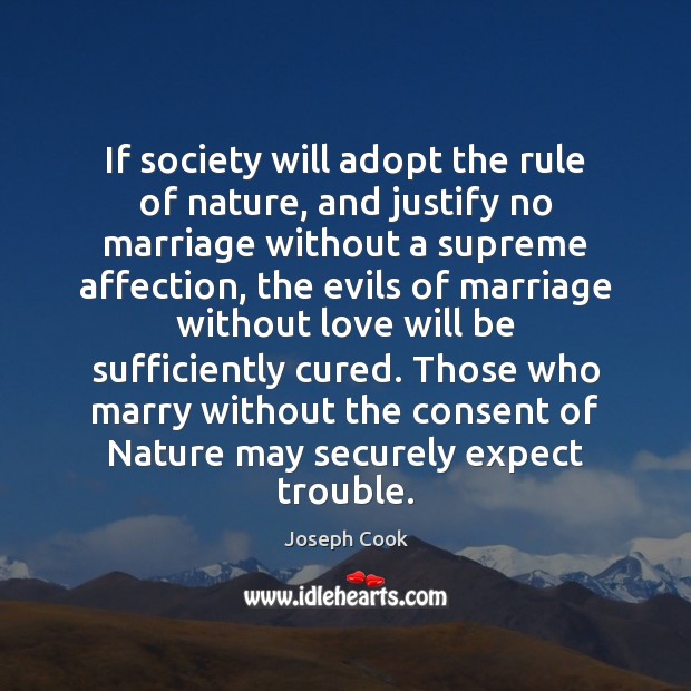 If society will adopt the rule of nature, and justify no marriage Joseph Cook Picture Quote