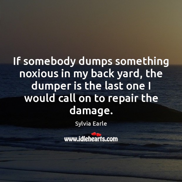 If somebody dumps something noxious in my back yard, the dumper is Sylvia Earle Picture Quote