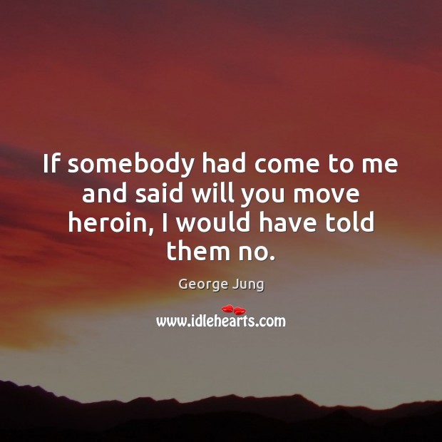 If somebody had come to me and said will you move heroin, I would have told them no. George Jung Picture Quote
