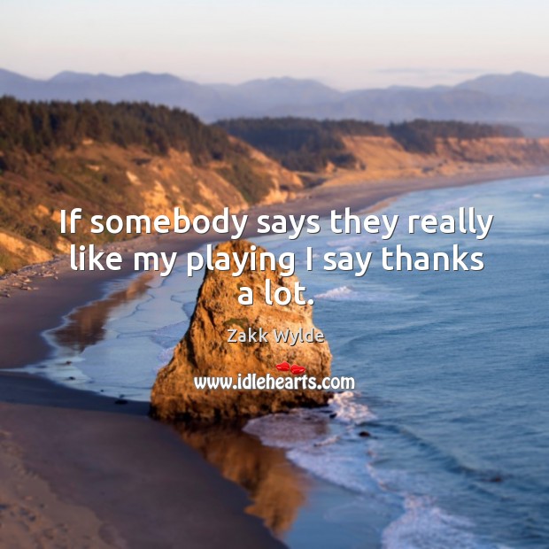 If somebody says they really like my playing I say thanks a lot. Zakk Wylde Picture Quote