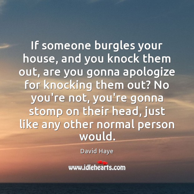 If someone burgles your house, and you knock them out, are you David Haye Picture Quote