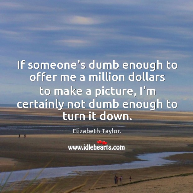 If someone’s dumb enough to offer me a million dollars to make Elizabeth Taylor. Picture Quote