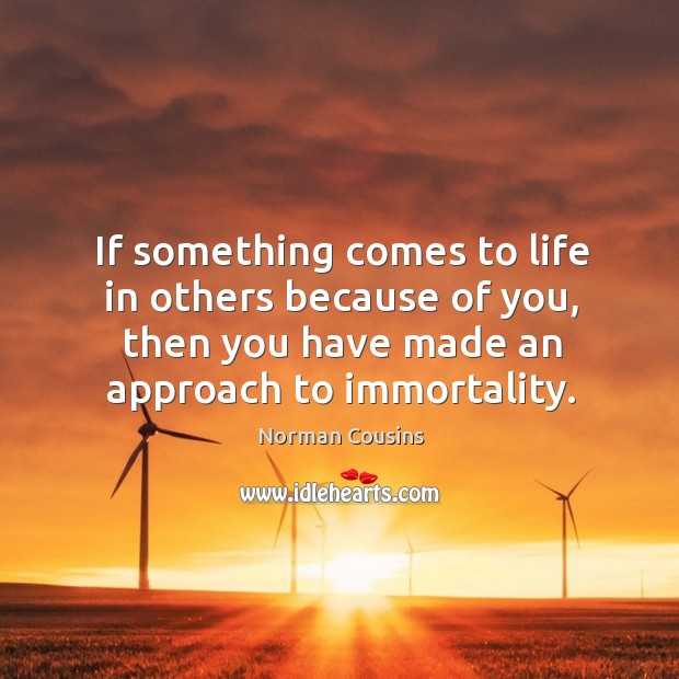 If something comes to life in others because of you, then you have made an approach to immortality. Image