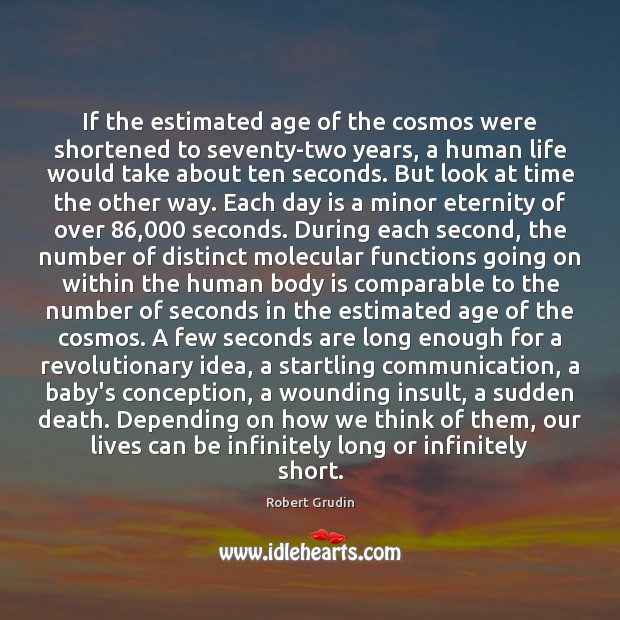 If the estimated age of the cosmos were shortened to seventy-two years, Image