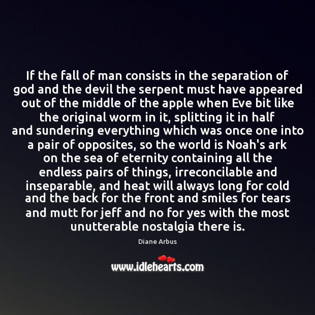 If the fall of man consists in the separation of God and Diane Arbus Picture Quote