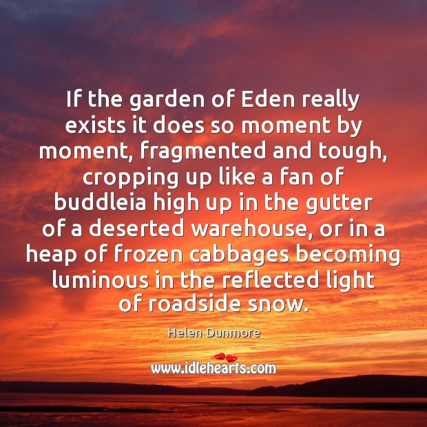 If the garden of Eden really exists it does so moment by Helen Dunmore Picture Quote