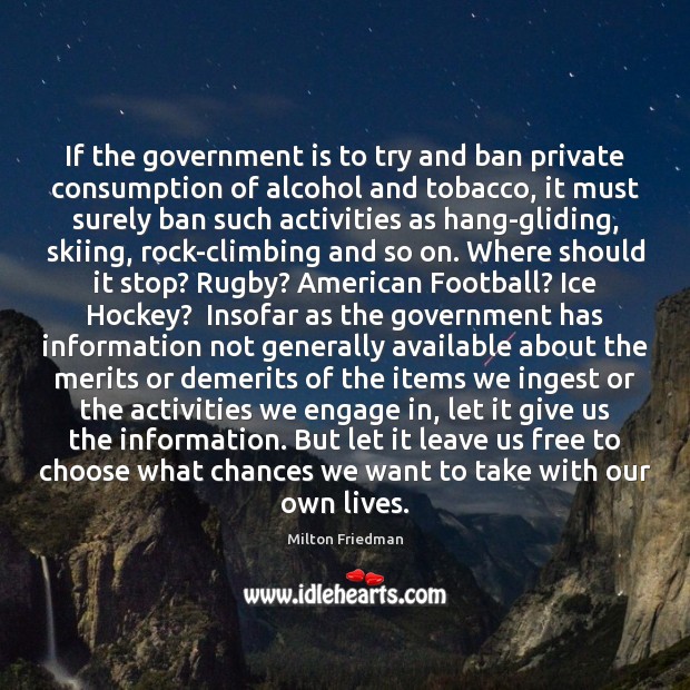 If the government is to try and ban private consumption of alcohol Milton Friedman Picture Quote