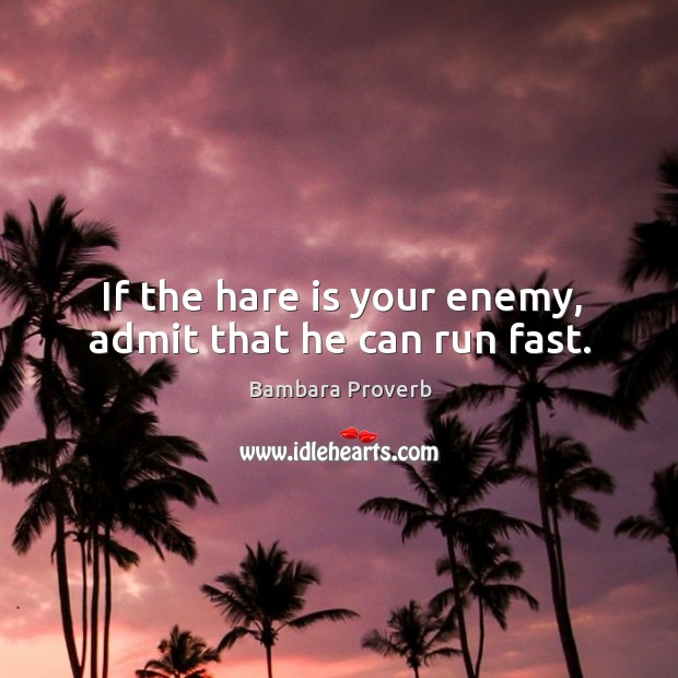 If the hare is your enemy, admit that he can run fast. Bambara Proverbs Image
