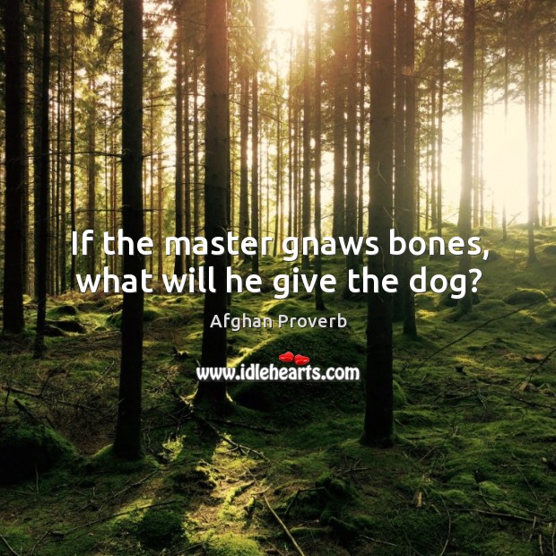 If the master gnaws bones, what will he give the dog? Afghan Proverbs Image