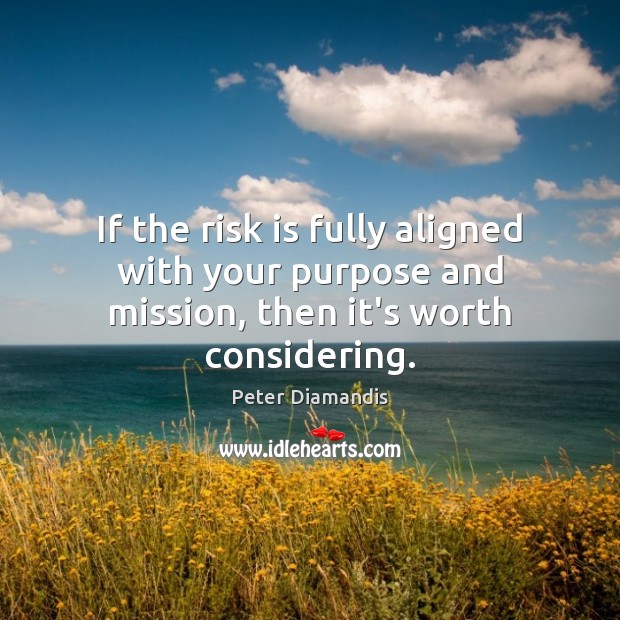 If the risk is fully aligned with your purpose and mission, then it’s worth considering. Peter Diamandis Picture Quote