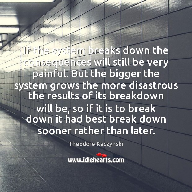 If the system breaks down the consequences will still be very painful. Theodore Kaczynski Picture Quote