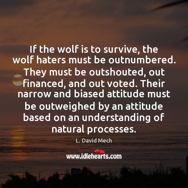 If the wolf is to survive, the wolf haters must be outnumbered. L. David Mech Picture Quote