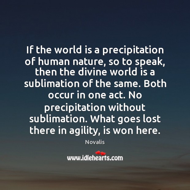 If the world is a precipitation of human nature, so to speak, Novalis Picture Quote