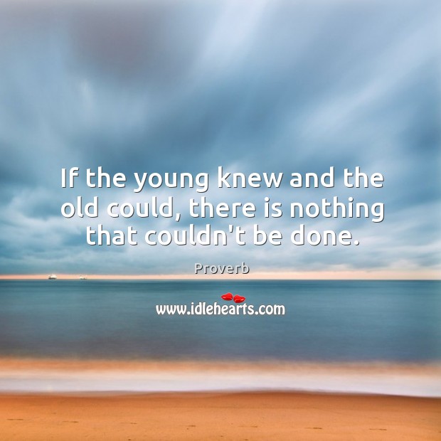 If the young knew and the old could, there is nothing that couldn’t be done. Image