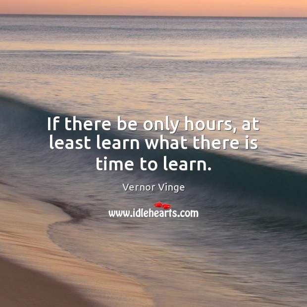 If there be only hours, at least learn what there is time to learn. Vernor Vinge Picture Quote
