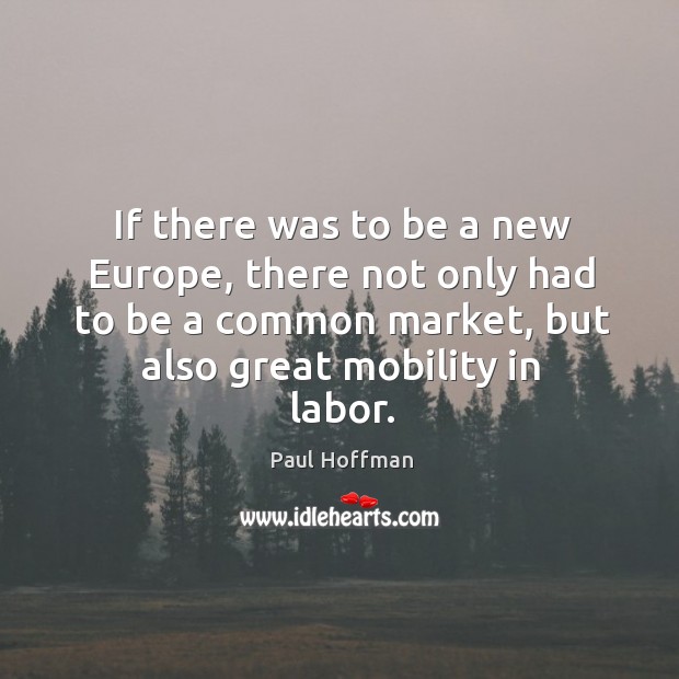 If there was to be a new europe, there not only had to be a common market, but also great mobility in labor. Paul Hoffman Picture Quote