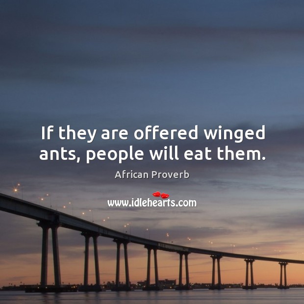 If they are offered winged ants, people will eat them. African Proverbs Image