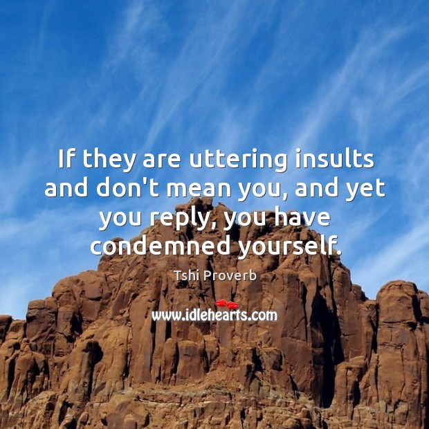 If they are uttering insults and don’t mean you, and yet you reply, you have condemned yourself. Tshi Proverbs Image