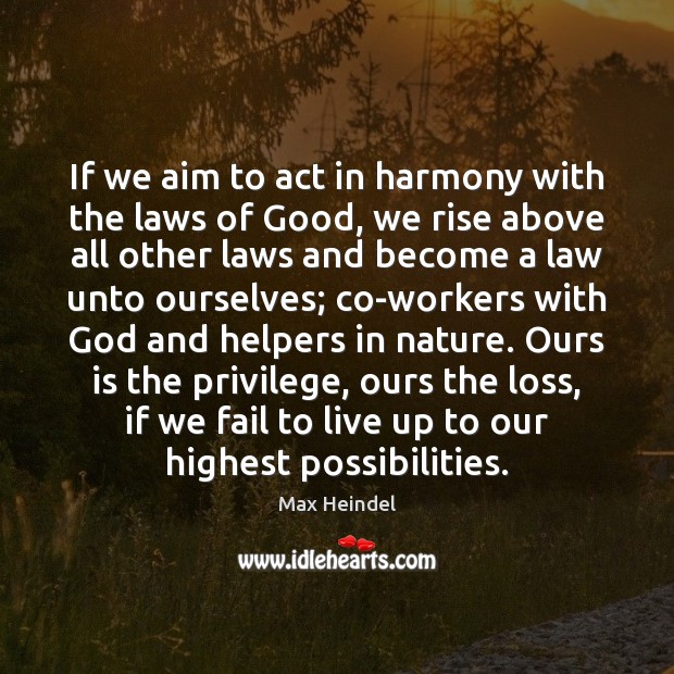 If we aim to act in harmony with the laws of Good, 
