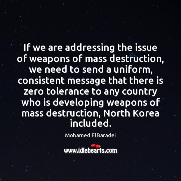 If we are addressing the issue of weapons of mass destruction, we Mohamed ElBaradei Picture Quote