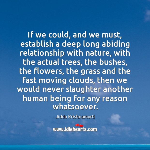 If we could, and we must, establish a deep long abiding relationship Jiddu Krishnamurti Picture Quote