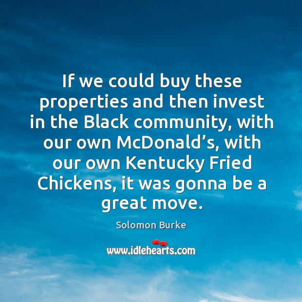 If we could buy these properties and then invest in the black community, with our own mcdonald’s Solomon Burke Picture Quote