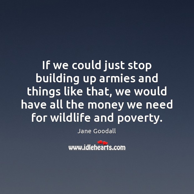 If we could just stop building up armies and things like that, Jane Goodall Picture Quote