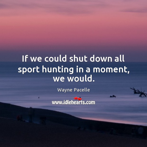 If we could shut down all sport hunting in a moment, we would. Wayne Pacelle Picture Quote