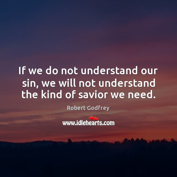 If we do not understand our sin, we will not understand the kind of savior we need. Robert Godfrey Picture Quote
