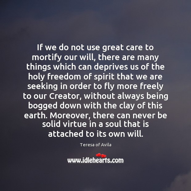 If we do not use great care to mortify our will, there Teresa of Avila Picture Quote