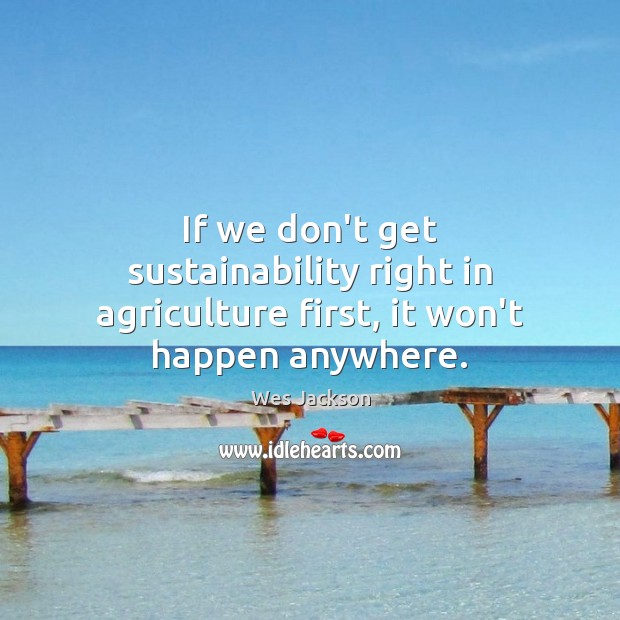 If we don’t get sustainability right in agriculture first, it won’t happen anywhere. Wes Jackson Picture Quote
