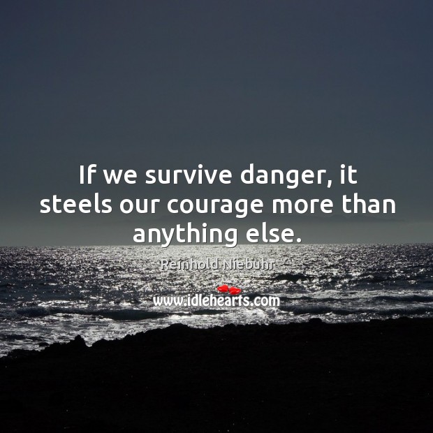 If we survive danger, it steels our courage more than anything else. Reinhold Niebuhr Picture Quote