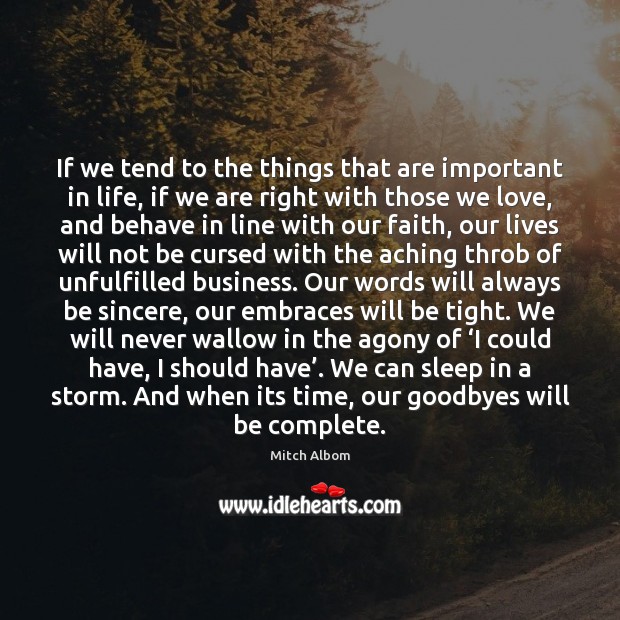 If we tend to the things that are important in life, if Mitch Albom Picture Quote