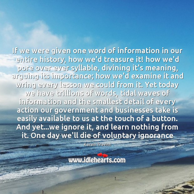 If we were given one word of information in our entire history, Karen Traviss Picture Quote