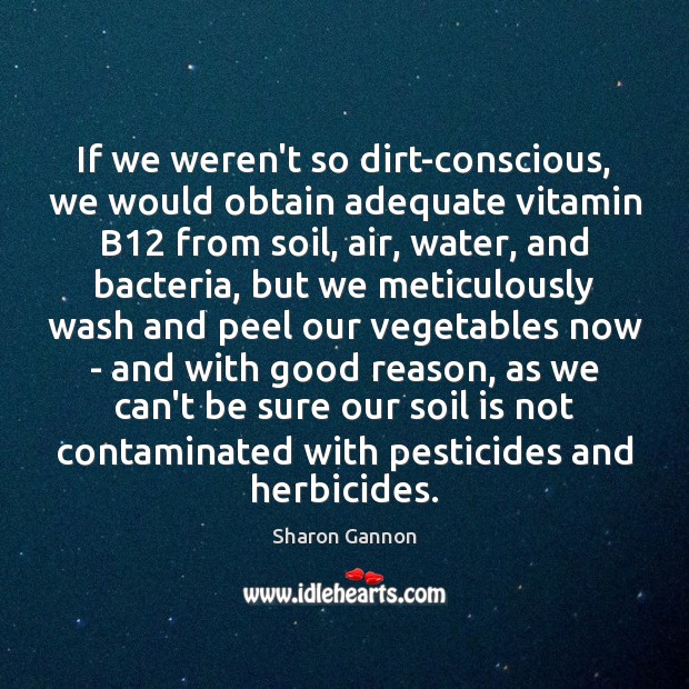 If we weren’t so dirt-conscious, we would obtain adequate vitamin B12 from Sharon Gannon Picture Quote