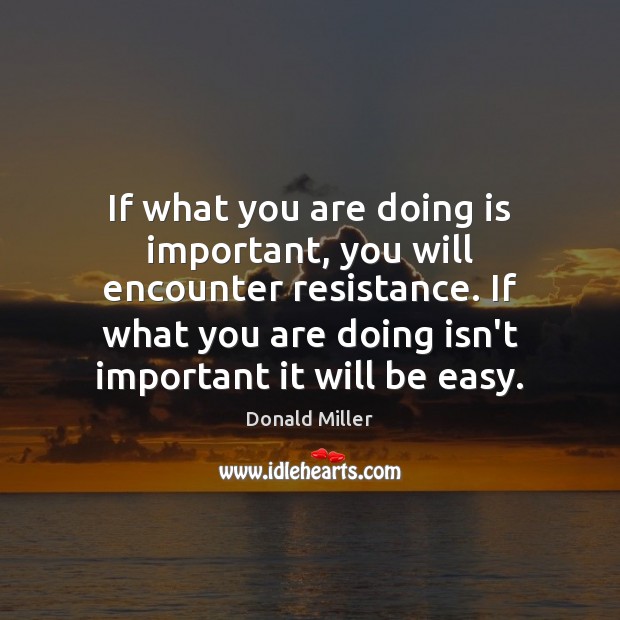 If what you are doing is important, you will encounter resistance. If Donald Miller Picture Quote