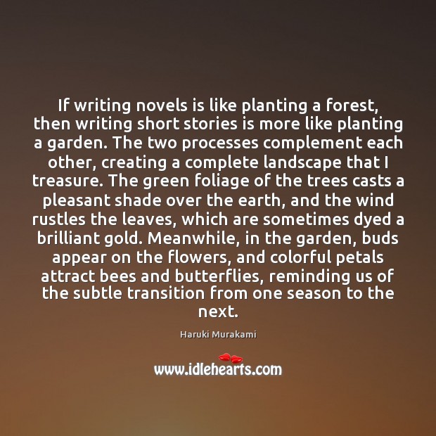 If writing novels is like planting a forest, then writing short stories Image