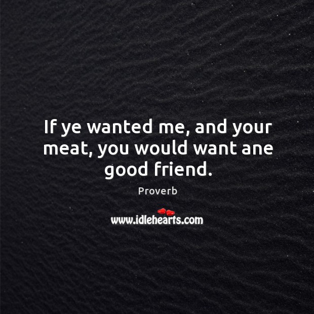If ye wanted me, and your meat, you would want ane good friend. Image