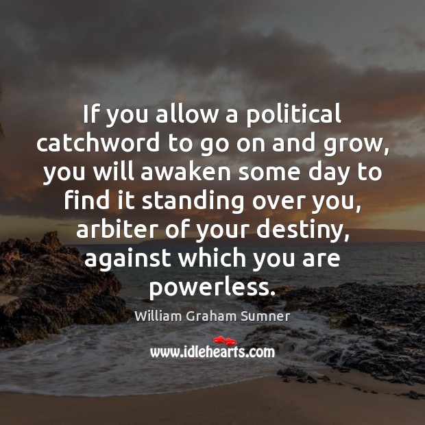 If you allow a political catchword to go on and grow, you William Graham Sumner Picture Quote