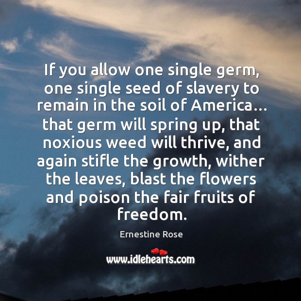 If you allow one single germ, one single seed of slavery to remain in the soil of america… Image