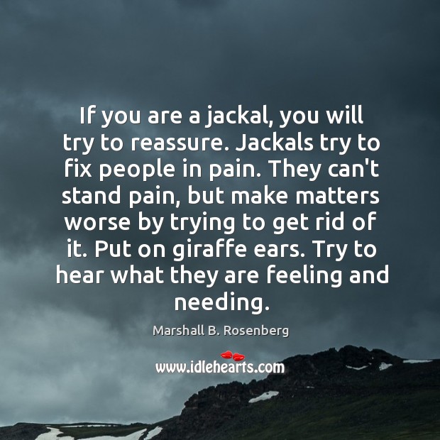 If you are a jackal, you will try to reassure. Jackals try Marshall B. Rosenberg Picture Quote