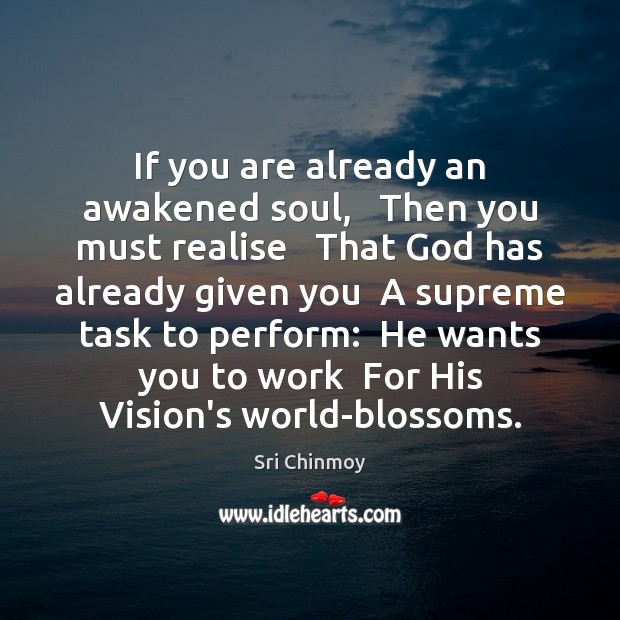 If you are already an awakened soul,   Then you must realise   That Sri Chinmoy Picture Quote