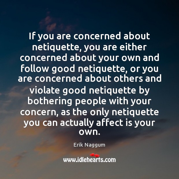 If you are concerned about netiquette, you are either concerned about your Erik Naggum Picture Quote