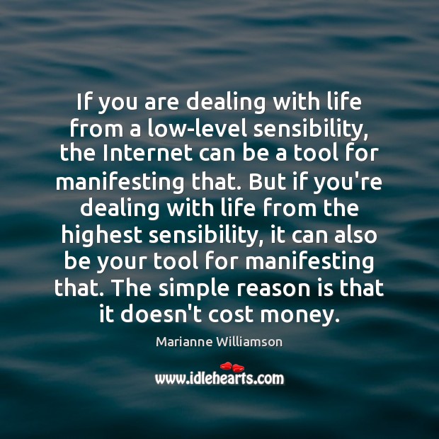 If you are dealing with life from a low-level sensibility, the Internet Marianne Williamson Picture Quote